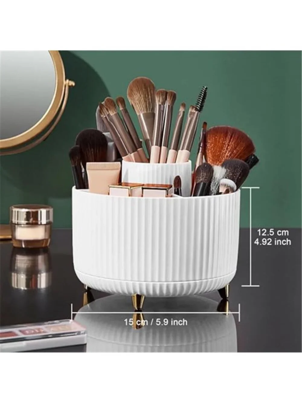 Makeup Brush Holder Organizer, 5 Slot, 360° Rotating Makeup Brush Organizer